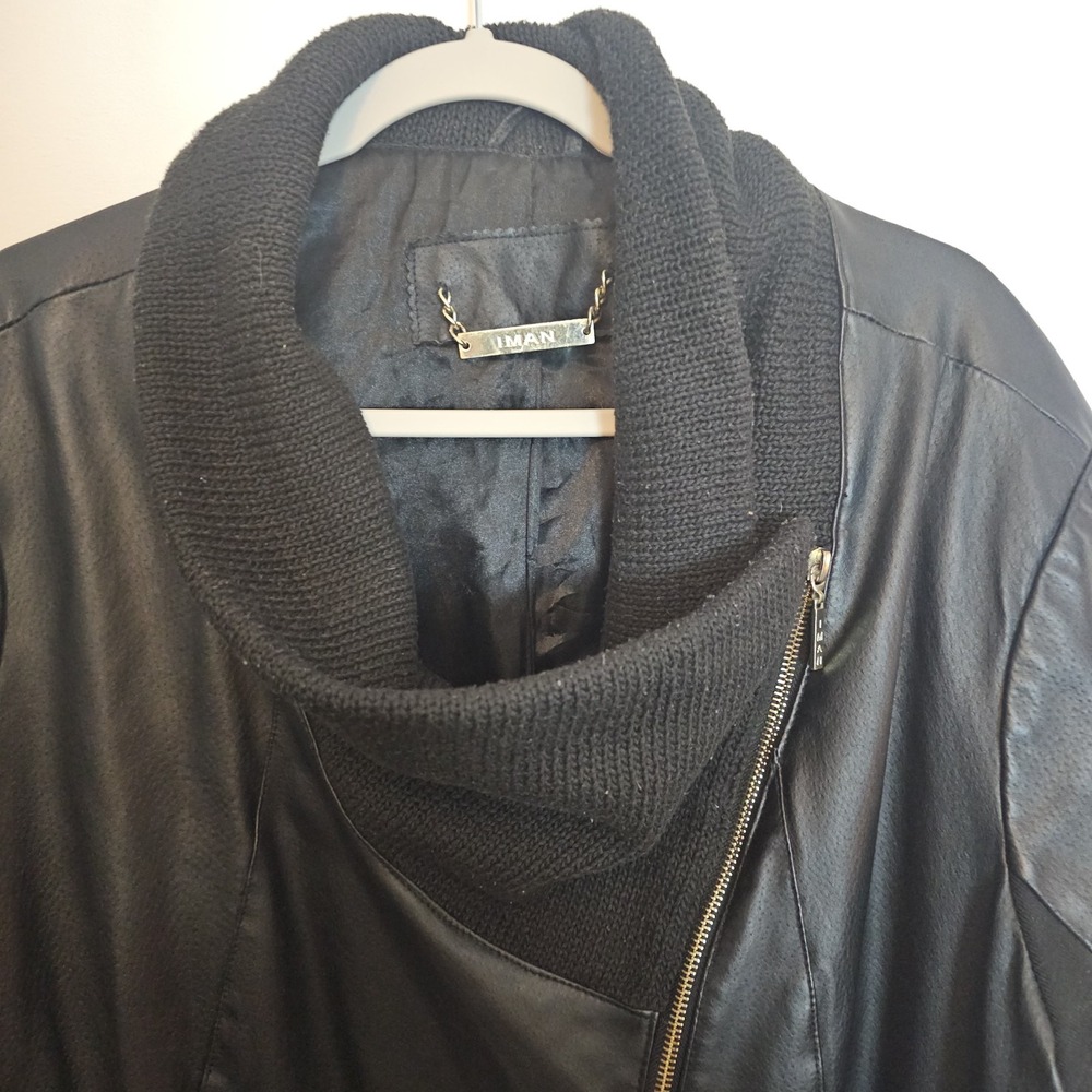 IMAN Moto Style Black Leather Jacket, Gold Accents, Pockets, XL-XXL Gothcore - Picture 6 of 12